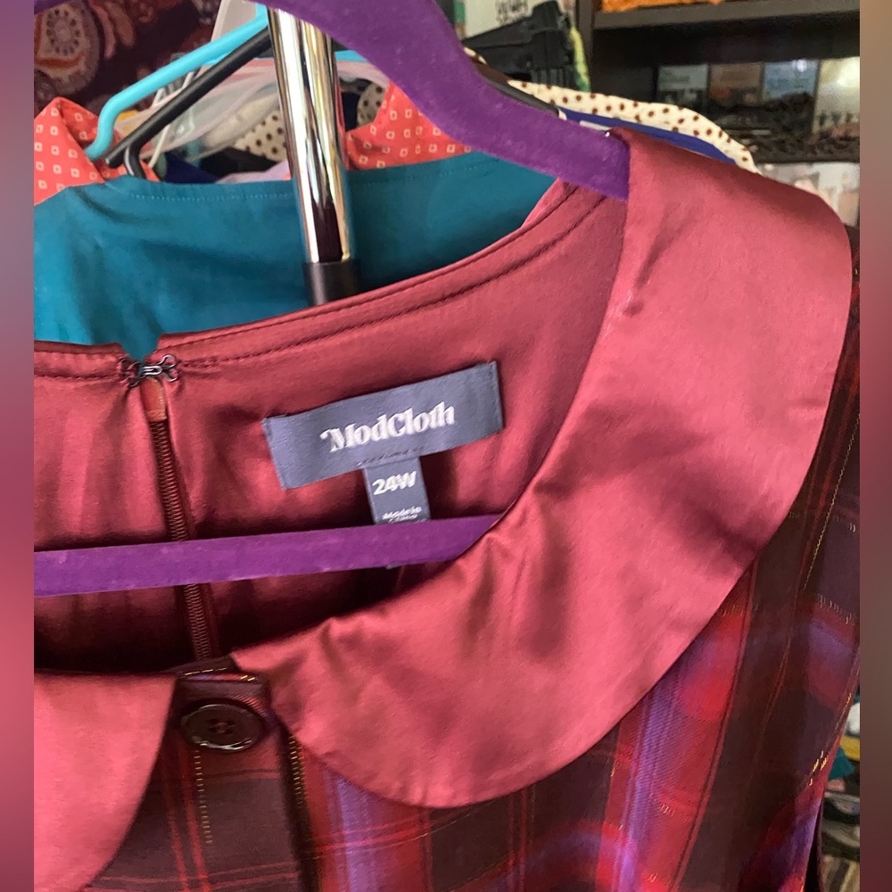 Modcloth Burgundy Plaid Dress with tags - Picture 2 of 6